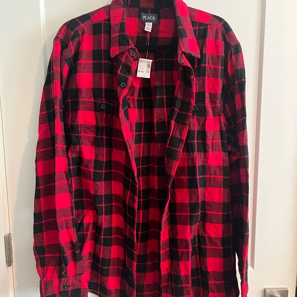 Red and Black Plaid Button Down Shirt for Men Matching Family Outfit